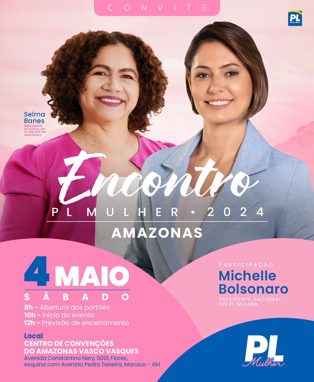 Manaus será sede do Encontro do PL Mulher no Amazonas, com a presença de Michelle Bolsonaro