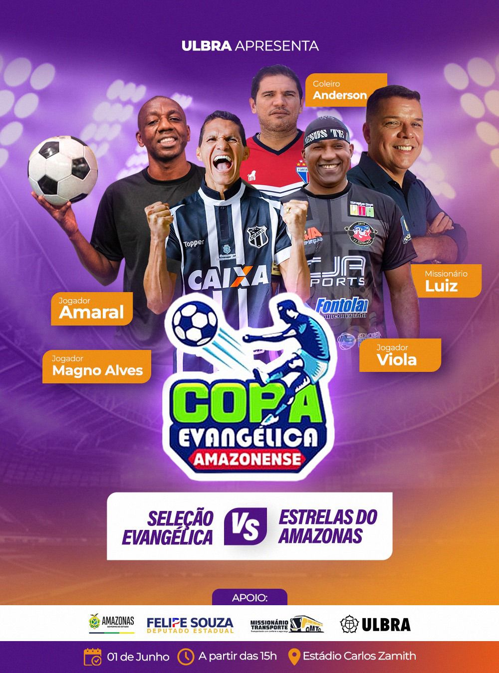 Universidade ULBRA apresenta a 11º edição da copa evangélica neste sábado (01/06), com grandes nomes do futebol nacional.